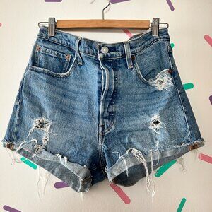 Levi’s Distressed Blue Denim Shorts